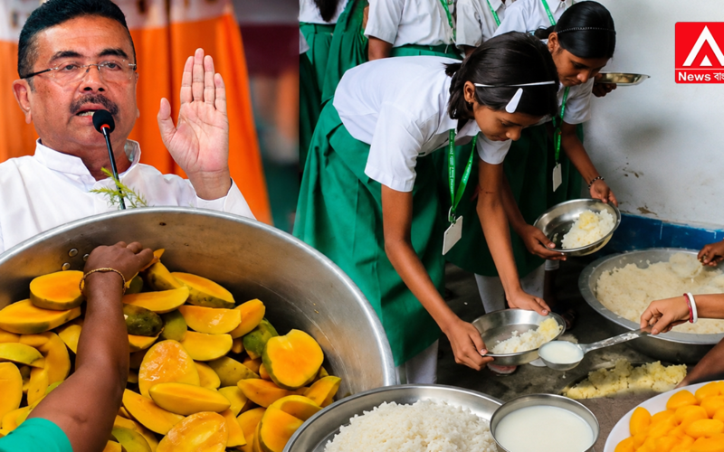 Exceeding budget constraints, children are receiving bowls full of mangoes—including renowned varieties like Langra and Himsagar—as part of their mid-day meal.