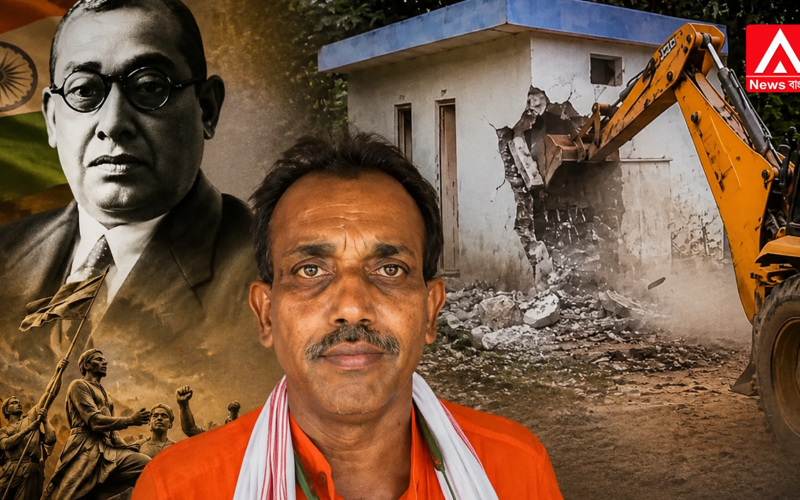 BJP MLA Gopal Chatterjee demands demolition of the toilet at Rashbehari Bose's ancestral home.